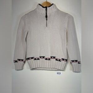 GAP Kids Zip Up Sweater in Cream with Black and Red Trim Size 8
